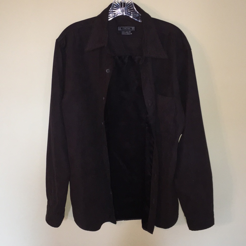 Brown patterned, button up, long sleeve shirt
